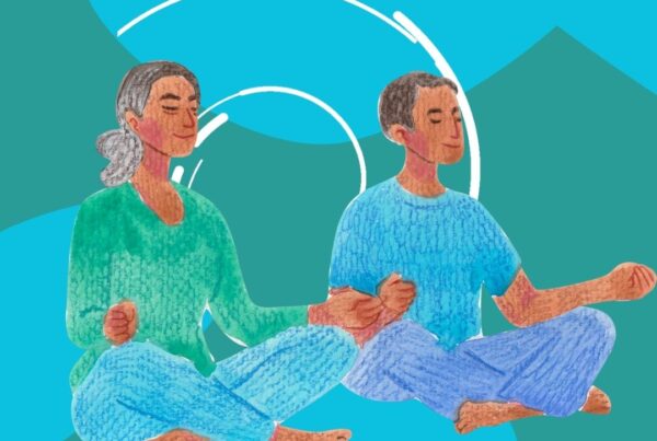 Illustration of two people seated meditating
