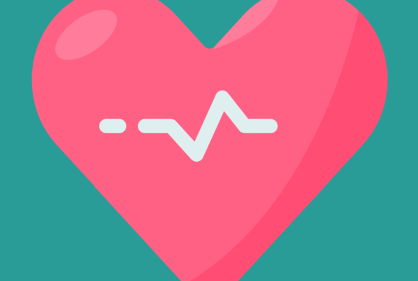 Pink heart with white heart beat on teal background